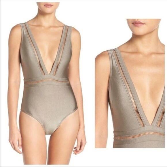 Ted Baker Starza Pointelle Deep-V Plunge Swimsuit - Picture 1 of 7